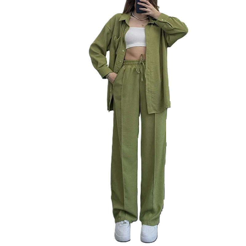 Women 2 Piece Button Down Shirt and High Waisted Pant Set-Vacay Outfit