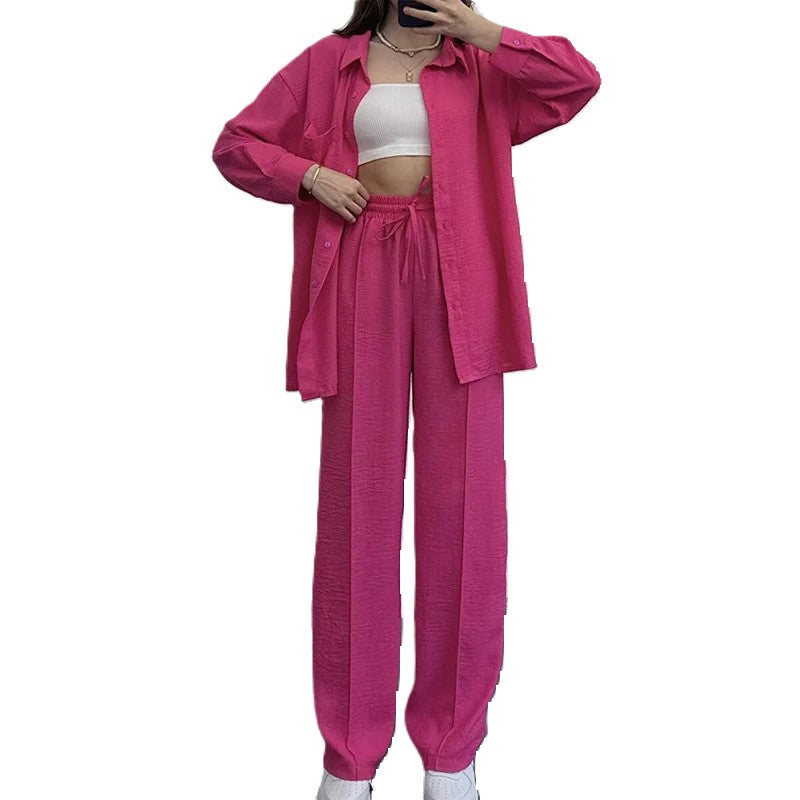 Women 2 Piece Button Down Shirt and High Waisted Pant Set-Vacay Outfit