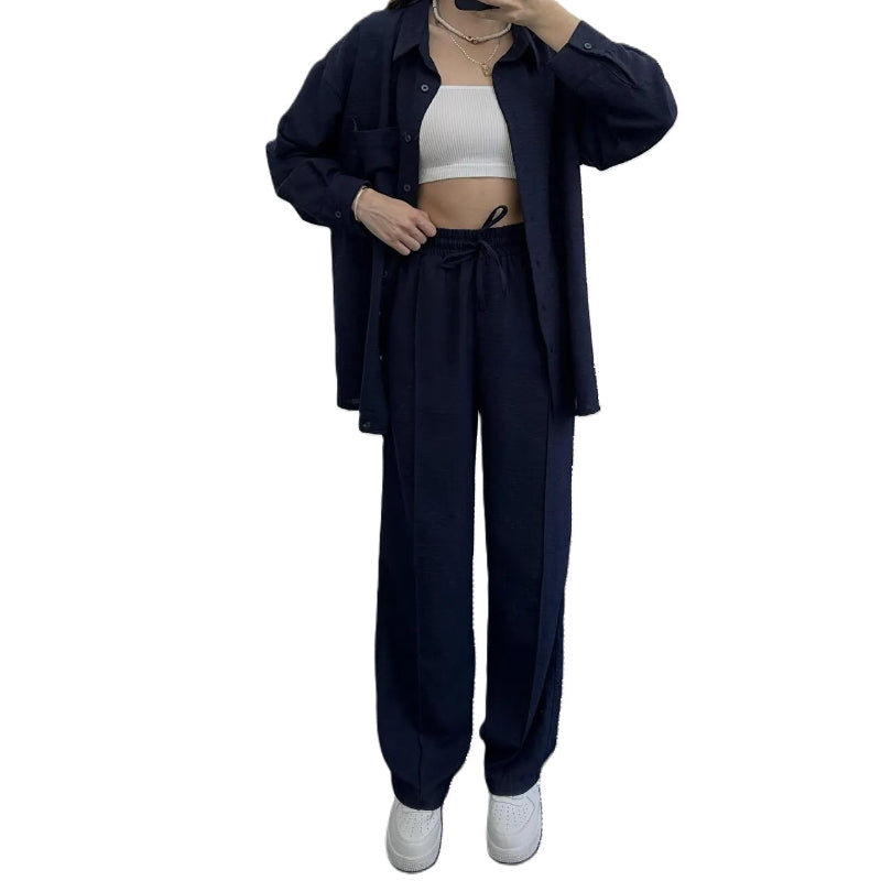 Women 2 Piece Button Down Shirt and High Waisted Pant Set-Vacay Outfit