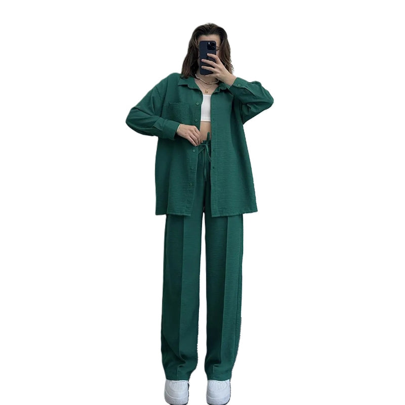 Women 2 Piece Button Down Shirt and High Waisted Pant Set-Vacay Outfit