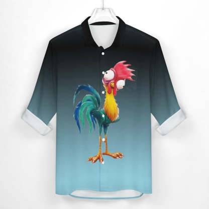 Casual Rooster Printed Long Sleeve Shirt-Vacay Outfit
