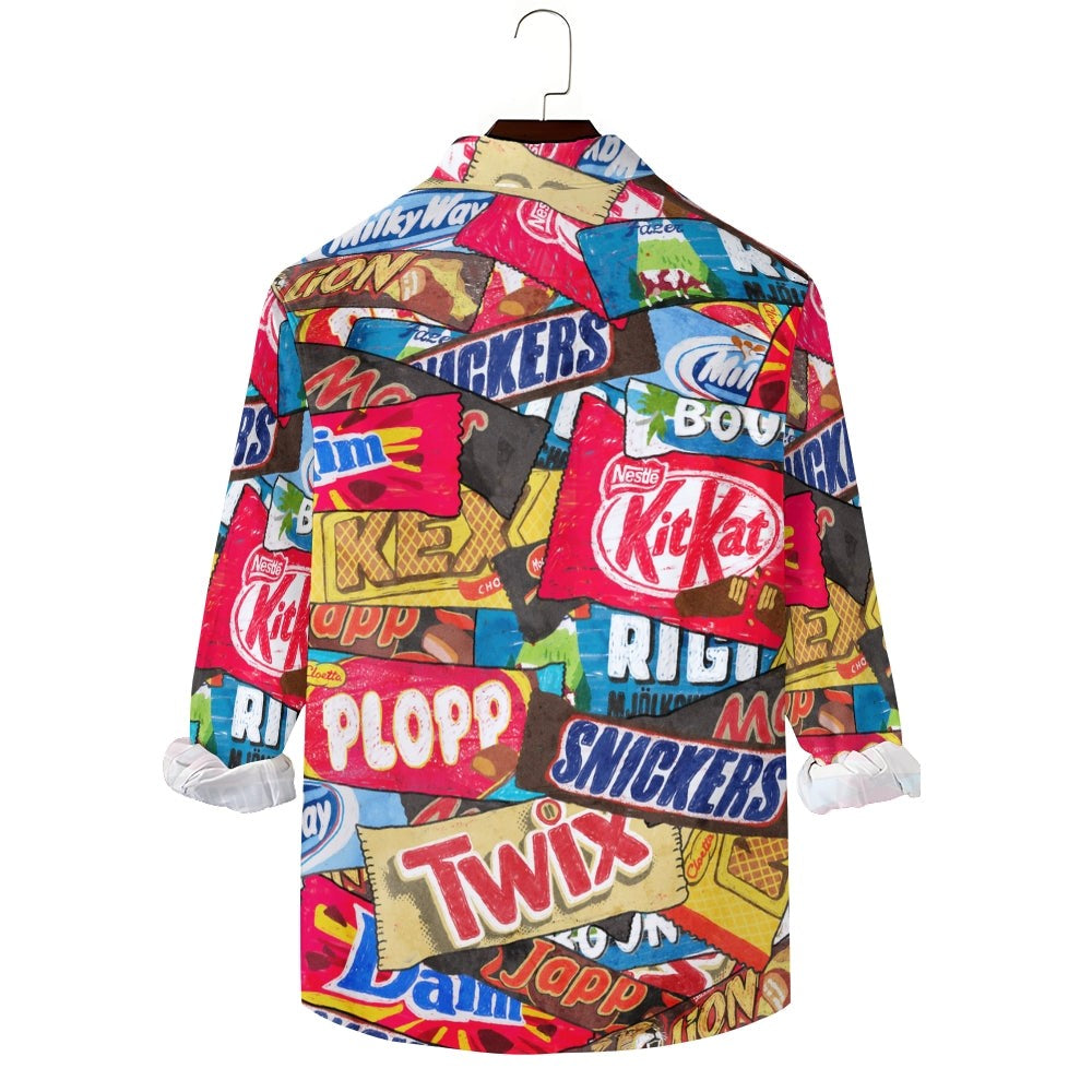 Casual Snack Packaging Printed Long Sleeve Shirt-Vacay Outfit