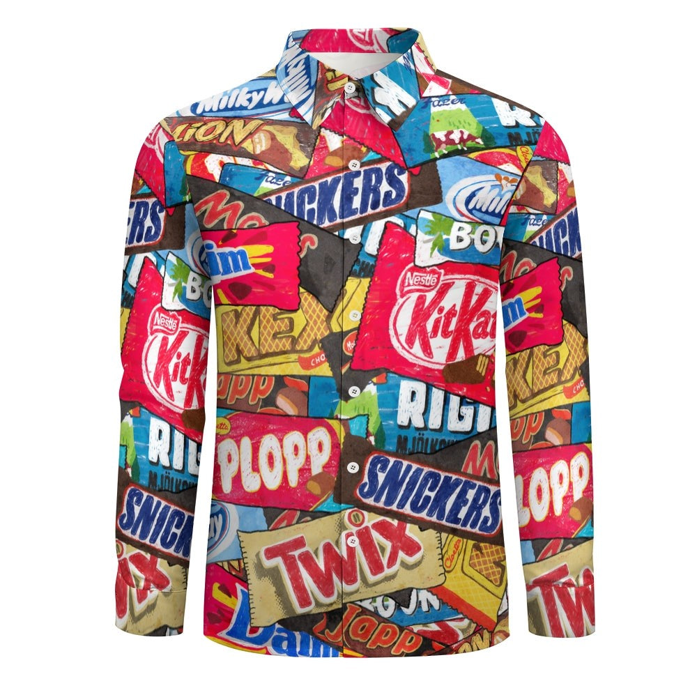Casual Snack Packaging Printed Long Sleeve Shirt-Vacay Outfit