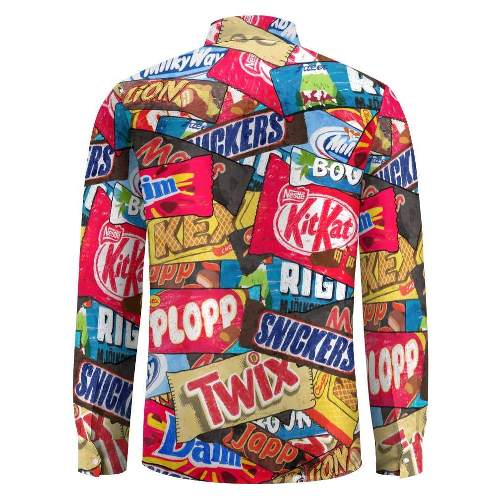 Casual Snack Packaging Printed Long Sleeve Shirt-Vacay Outfit