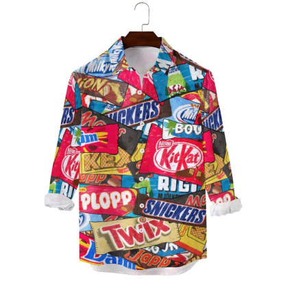 Casual Snack Packaging Printed Long Sleeve Shirt-Vacay Outfit