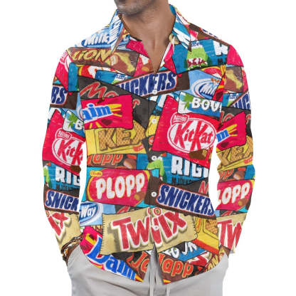 Casual Snack Packaging Printed Long Sleeve Shirt-Vacay Outfit