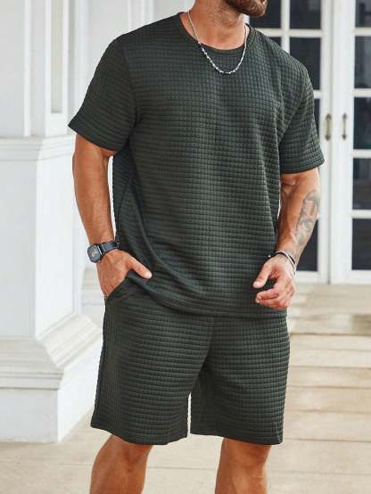 Solid Colored Tee And Drawstring Shorts-Vacay Outfit