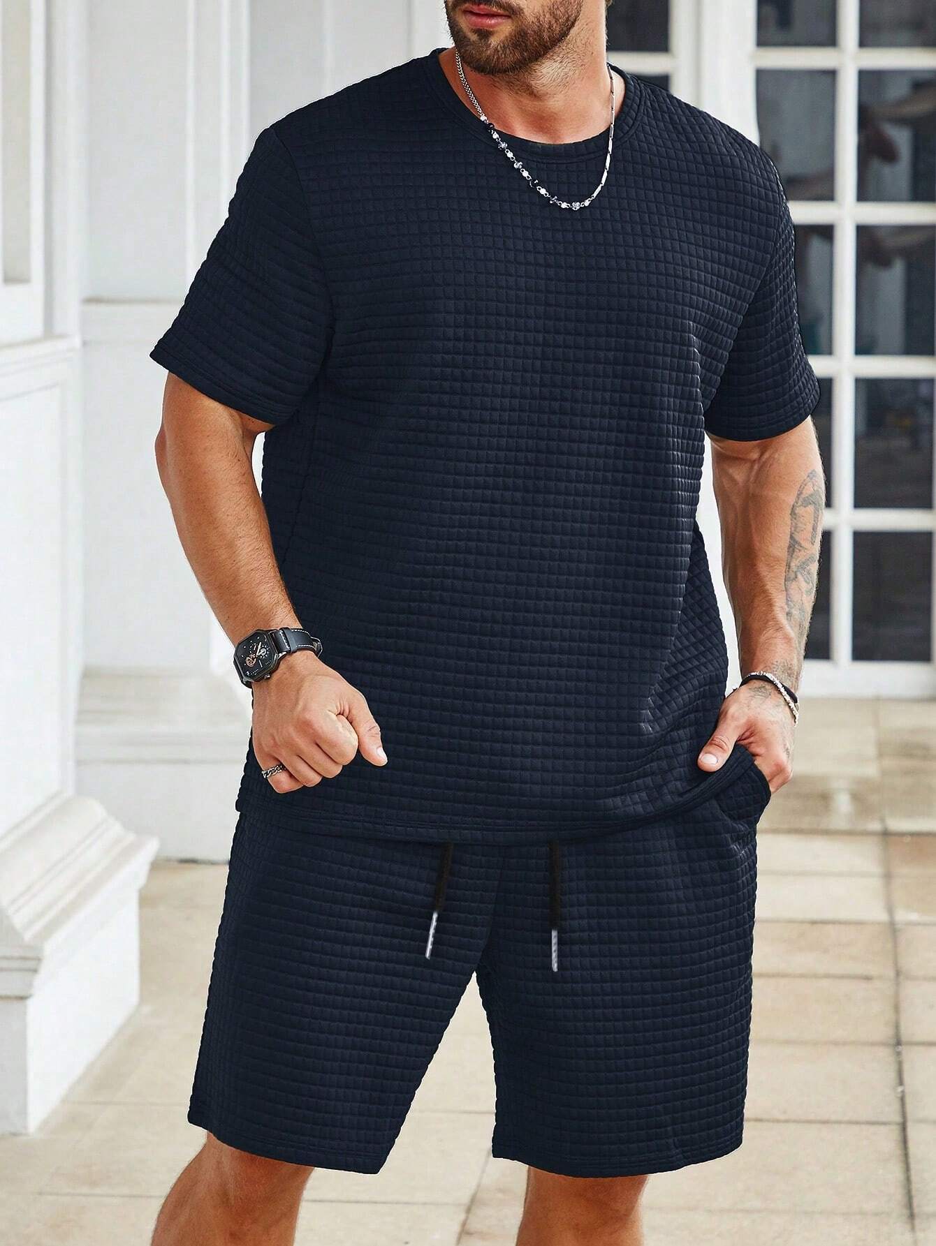 Casual T Shirt And Drawstring Shorts Ensemble-Vacay Outfit