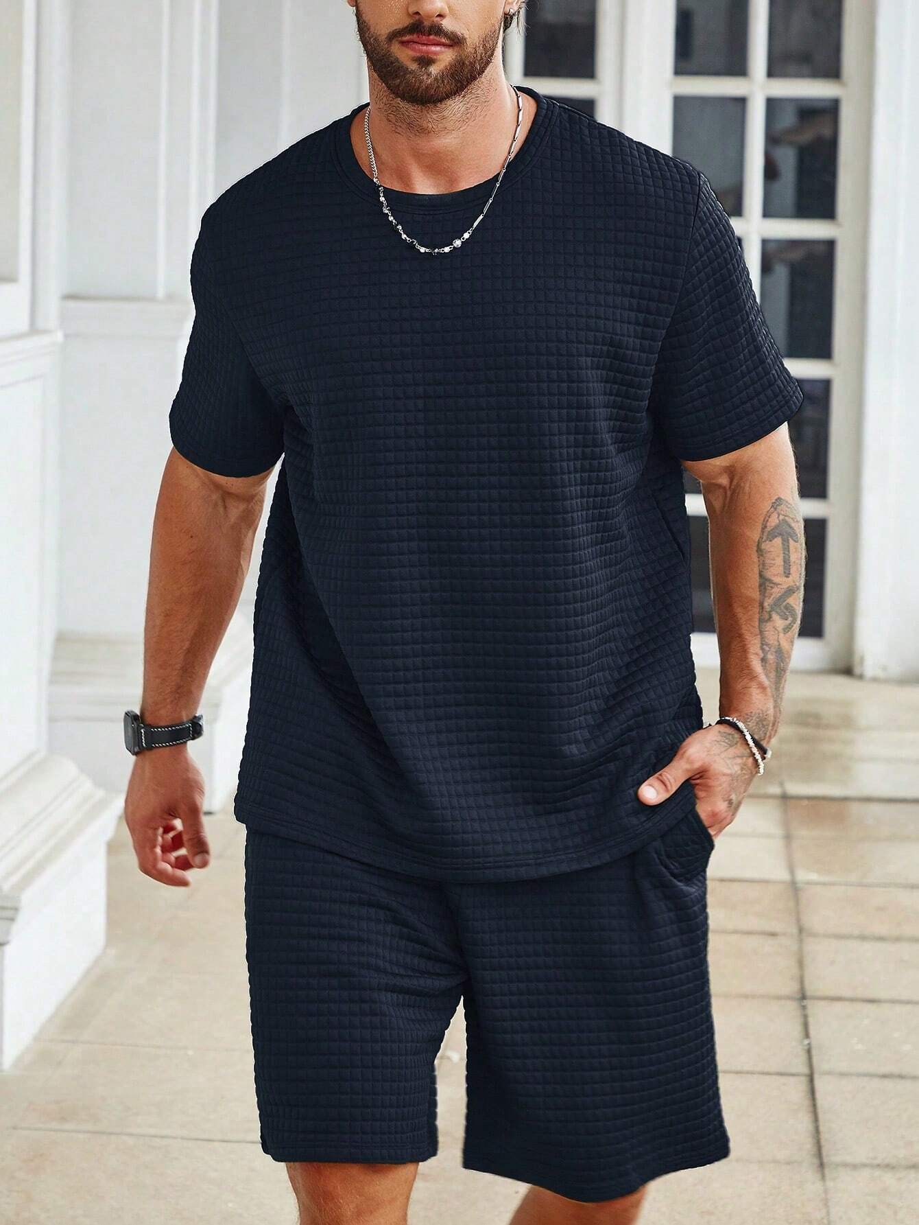 Casual T Shirt And Drawstring Shorts Ensemble-Vacay Outfit