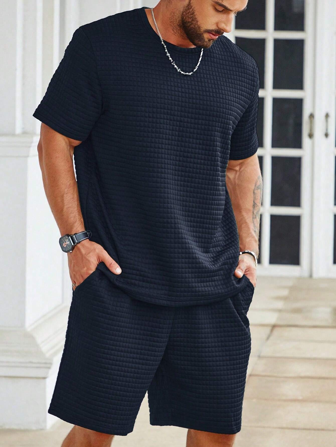 Casual T Shirt And Drawstring Shorts Ensemble-Vacay Outfit