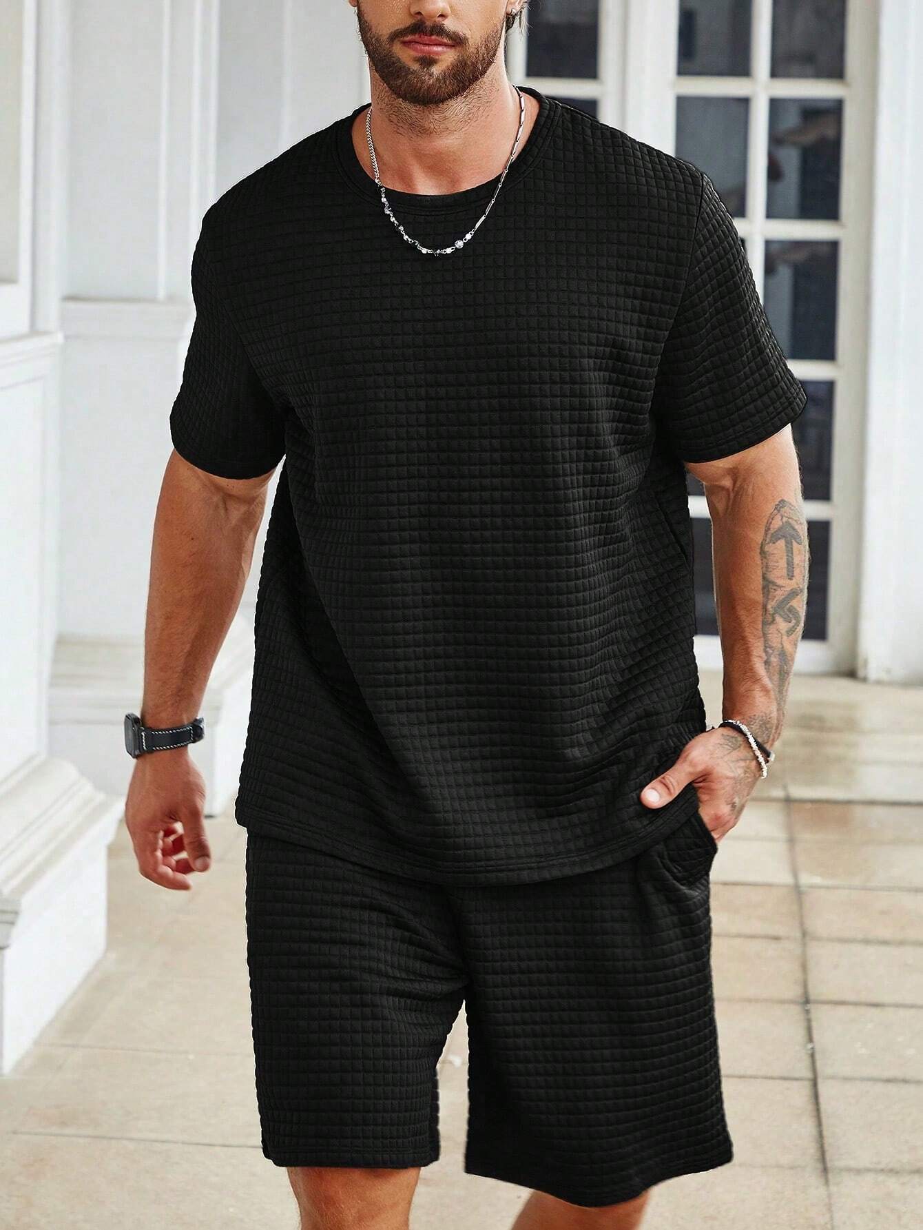 Casual T Shirt And Drawstring Shorts Ensemble-Vacay Outfit