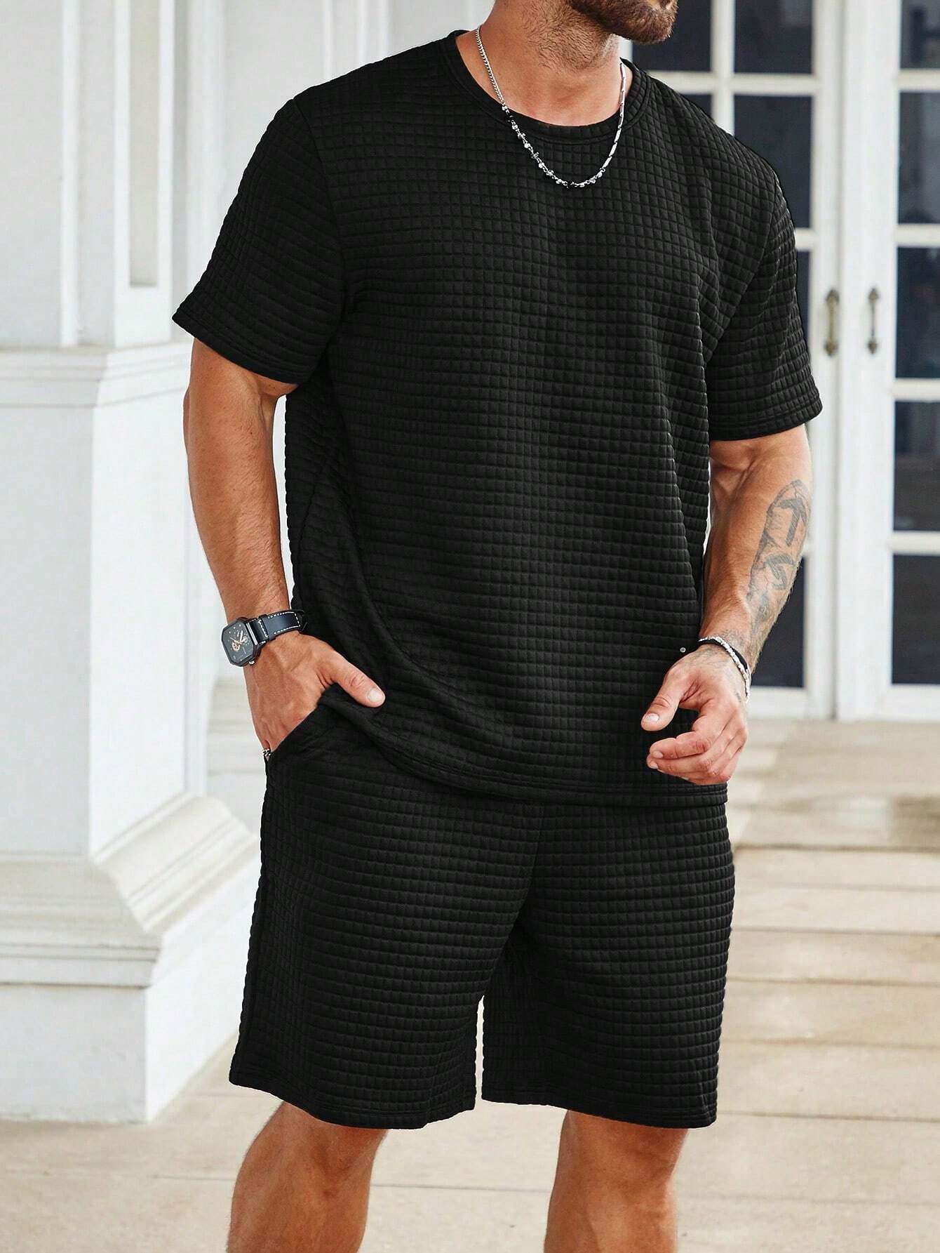 Casual T Shirt And Drawstring Shorts Ensemble-Vacay Outfit