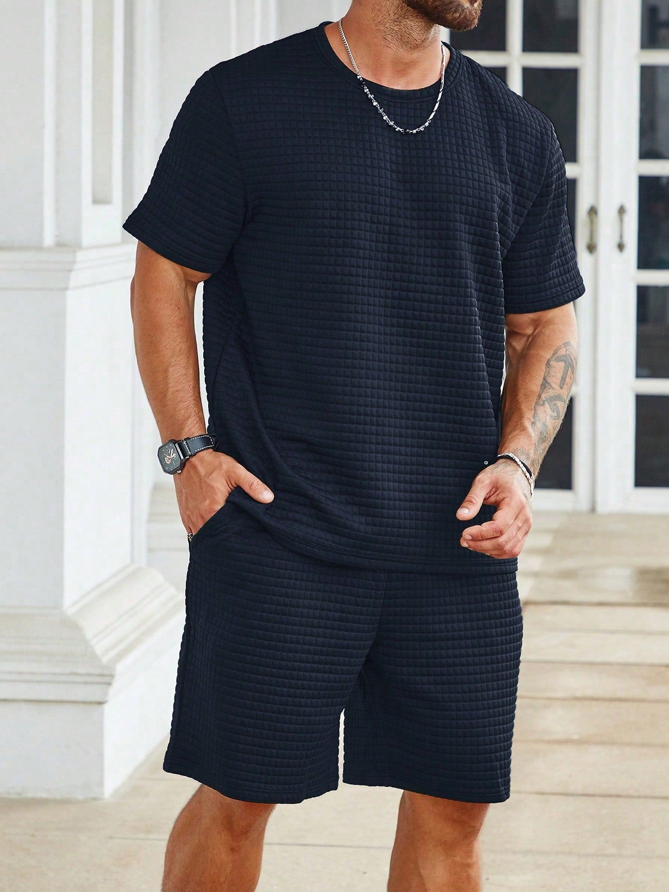 Casual T Shirt And Drawstring Shorts Ensemble-Vacay Outfit