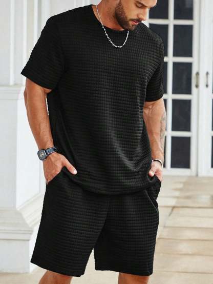 Solid Colored Tee And Drawstring Shorts-Vacay Outfit