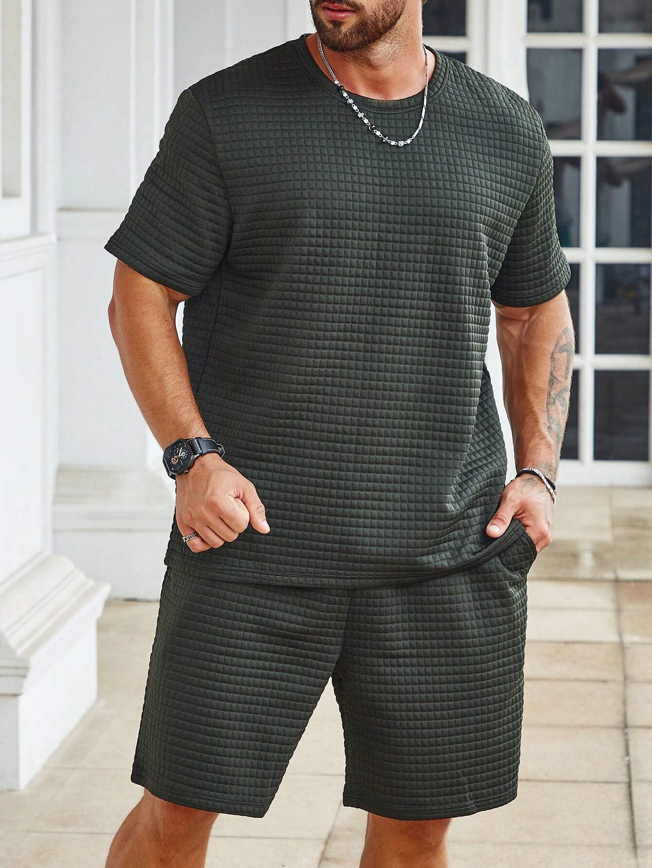 Casual T Shirt And Drawstring Shorts Ensemble-Vacay Outfit