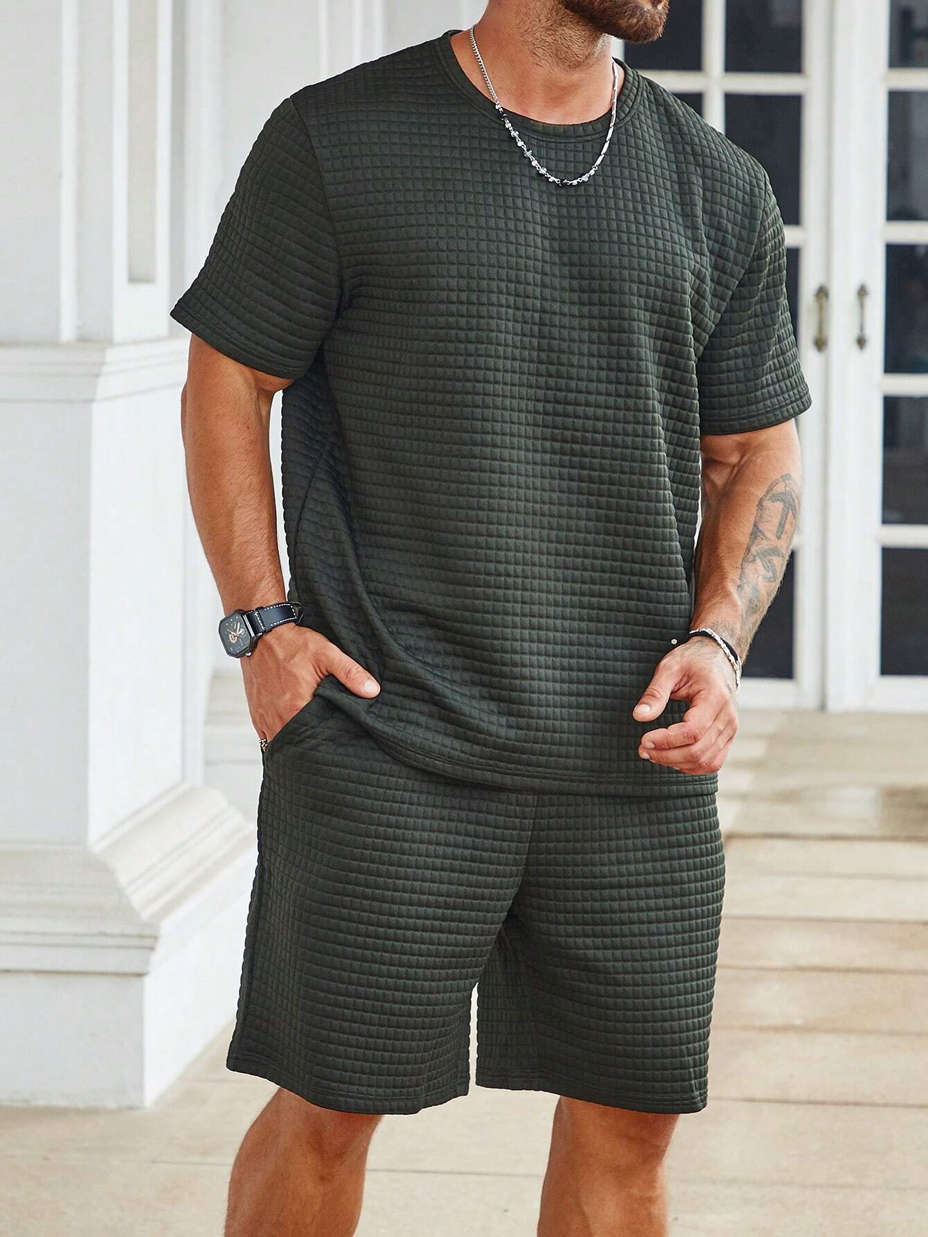 Casual T Shirt And Drawstring Shorts Ensemble-Vacay Outfit