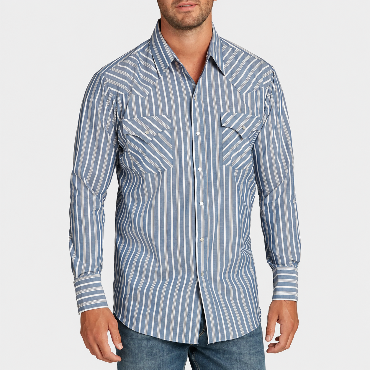 Casual Long Sleeve Striped Shirt For Men With Pockets