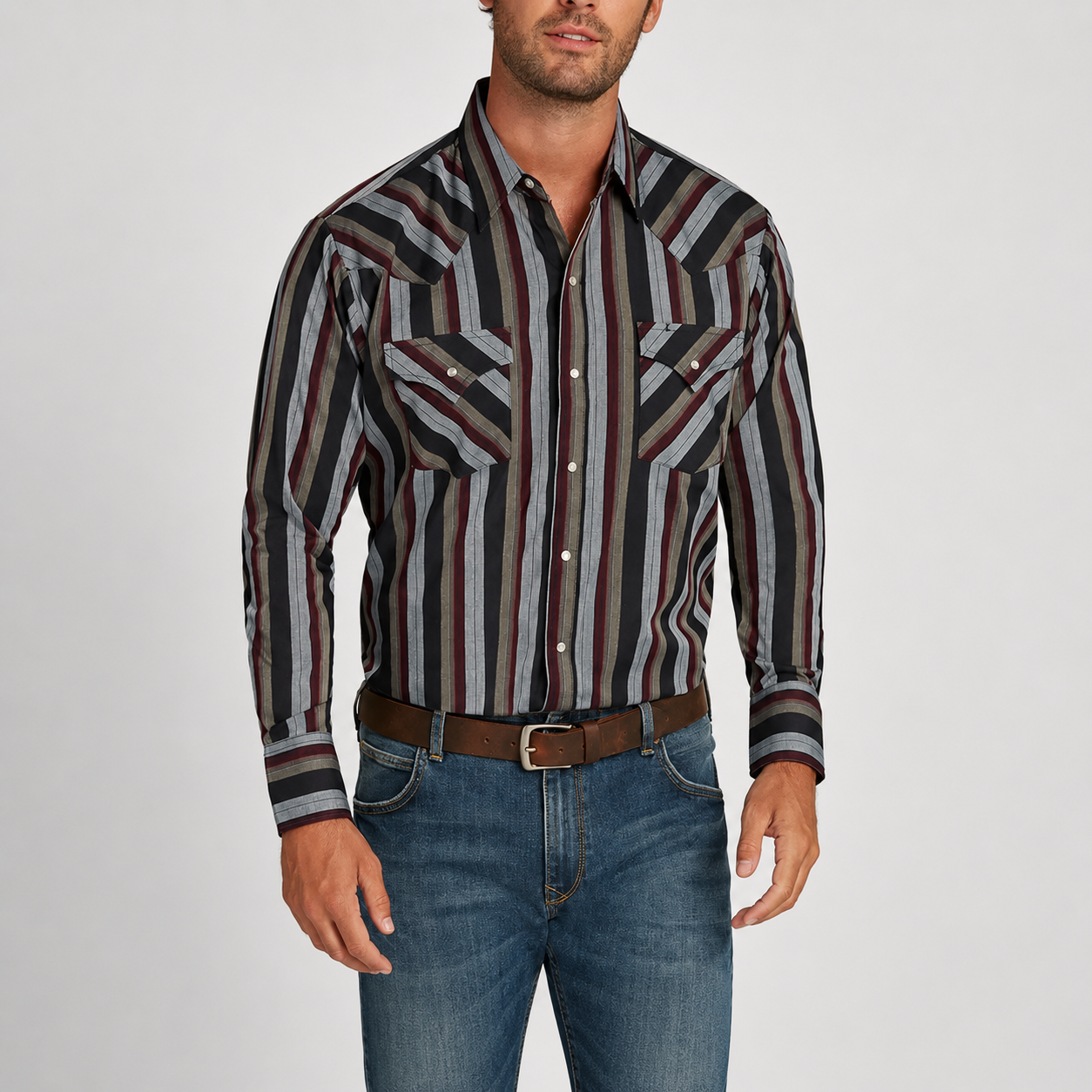 Casual Long Sleeve Striped Shirt For Men With Pockets