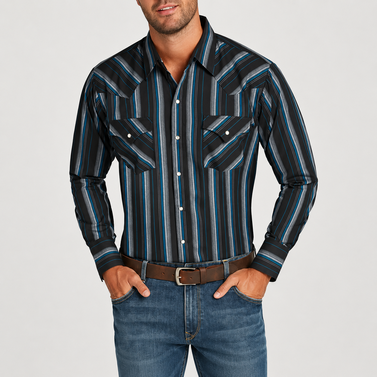 Casual Long Sleeve Striped Shirt For Men With Pockets