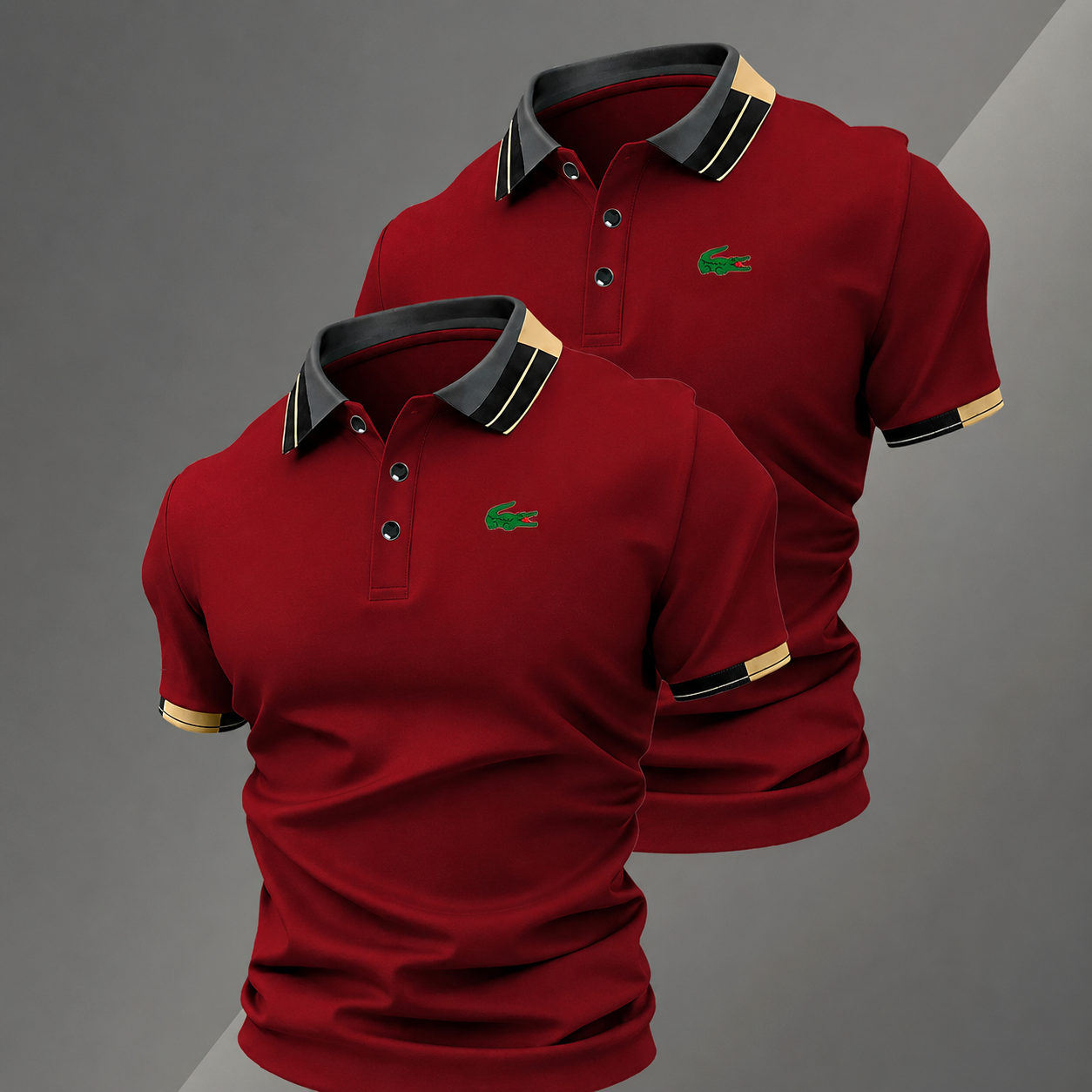 Pack of 2 Classic Short Sleeve Polo TShirts with Contrast Trim for Men