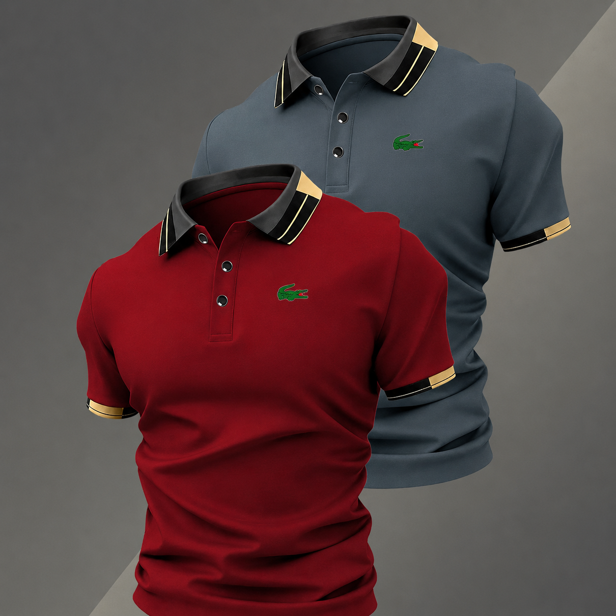Pack of 2 Classic Short Sleeve Polo TShirts with Contrast Trim for Men