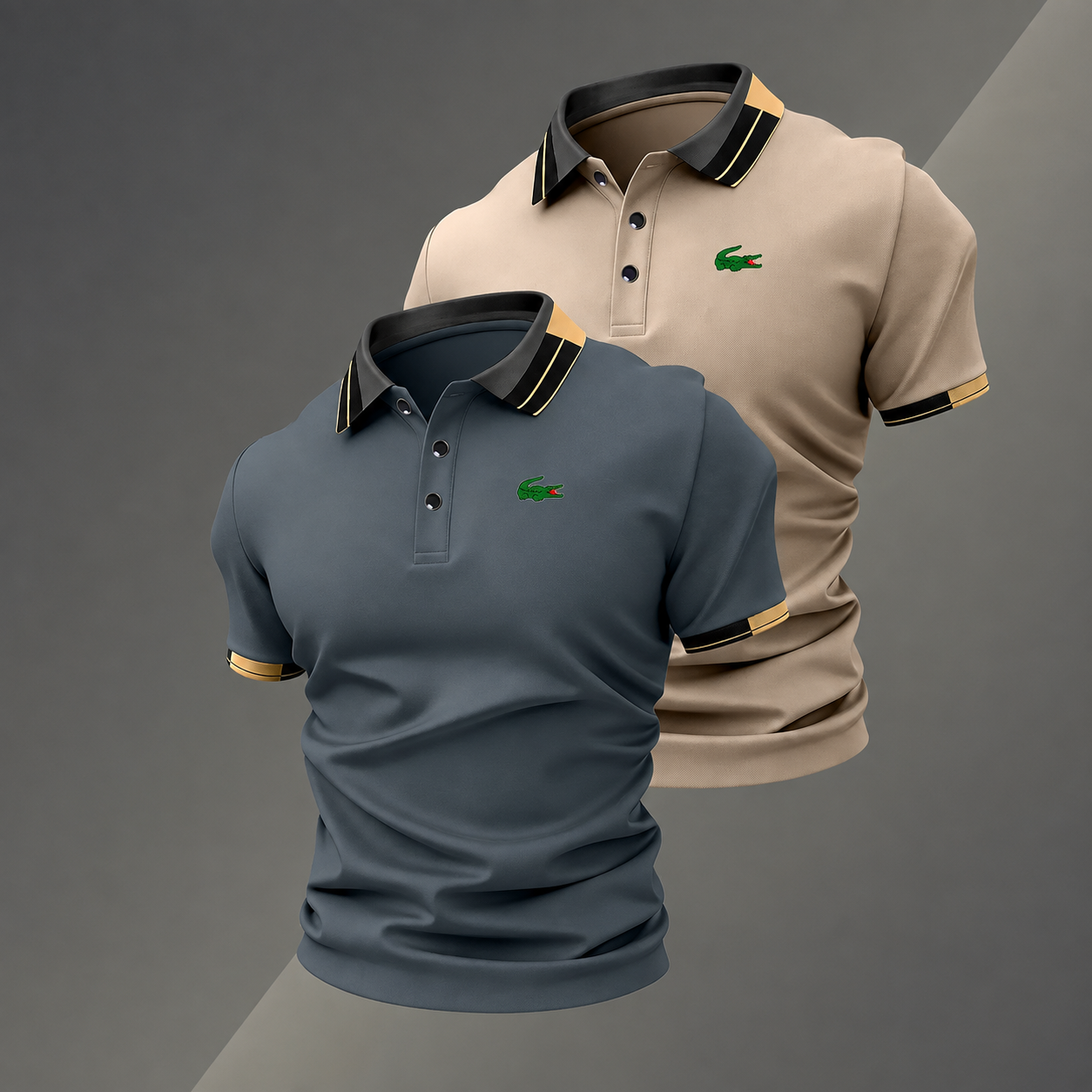Pack of 2 Classic Short Sleeve Polo TShirts with Contrast Trim for Men