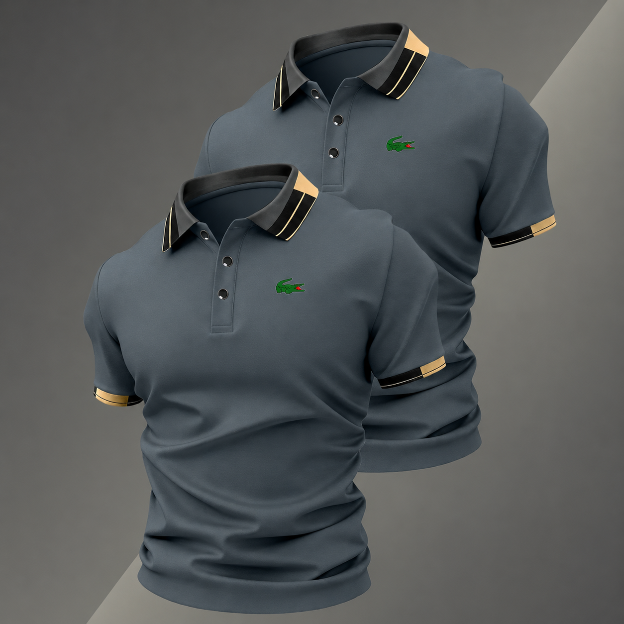 Pack of 2 Classic Short Sleeve Polo TShirts with Contrast Trim for Men