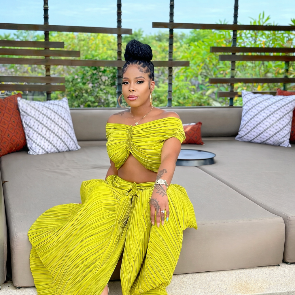 Design Fold Slash Off Shoulder Crop Top And Midi Skirt Two Piece Set