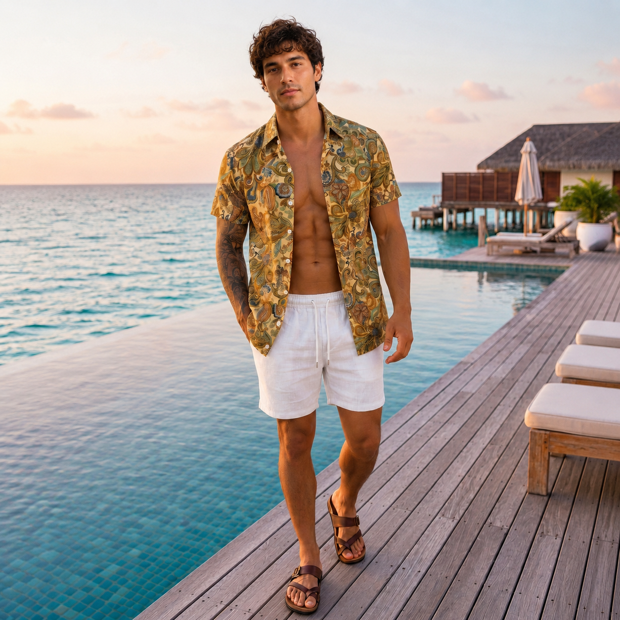 Classic Printed Holiday Short Sleeve Shirt Button Up For Men