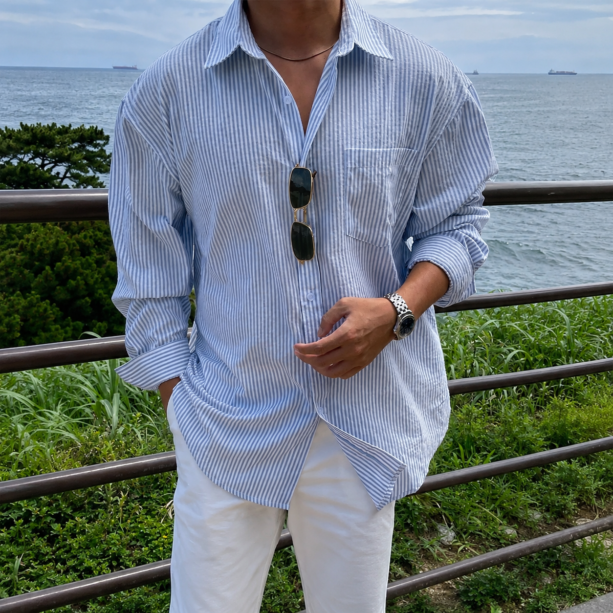 Striped Long Sleeve Loose Fit Casual Shirt For Men
