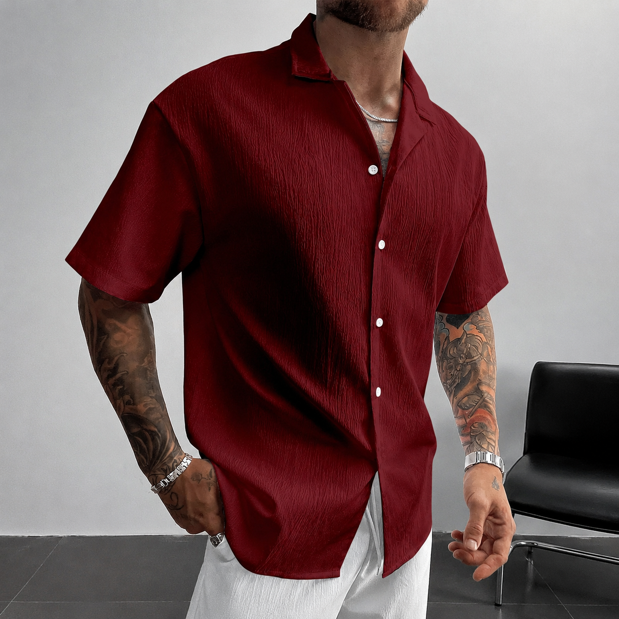 Casual Loose Fit Cuban Collar Summer Shirt For Men