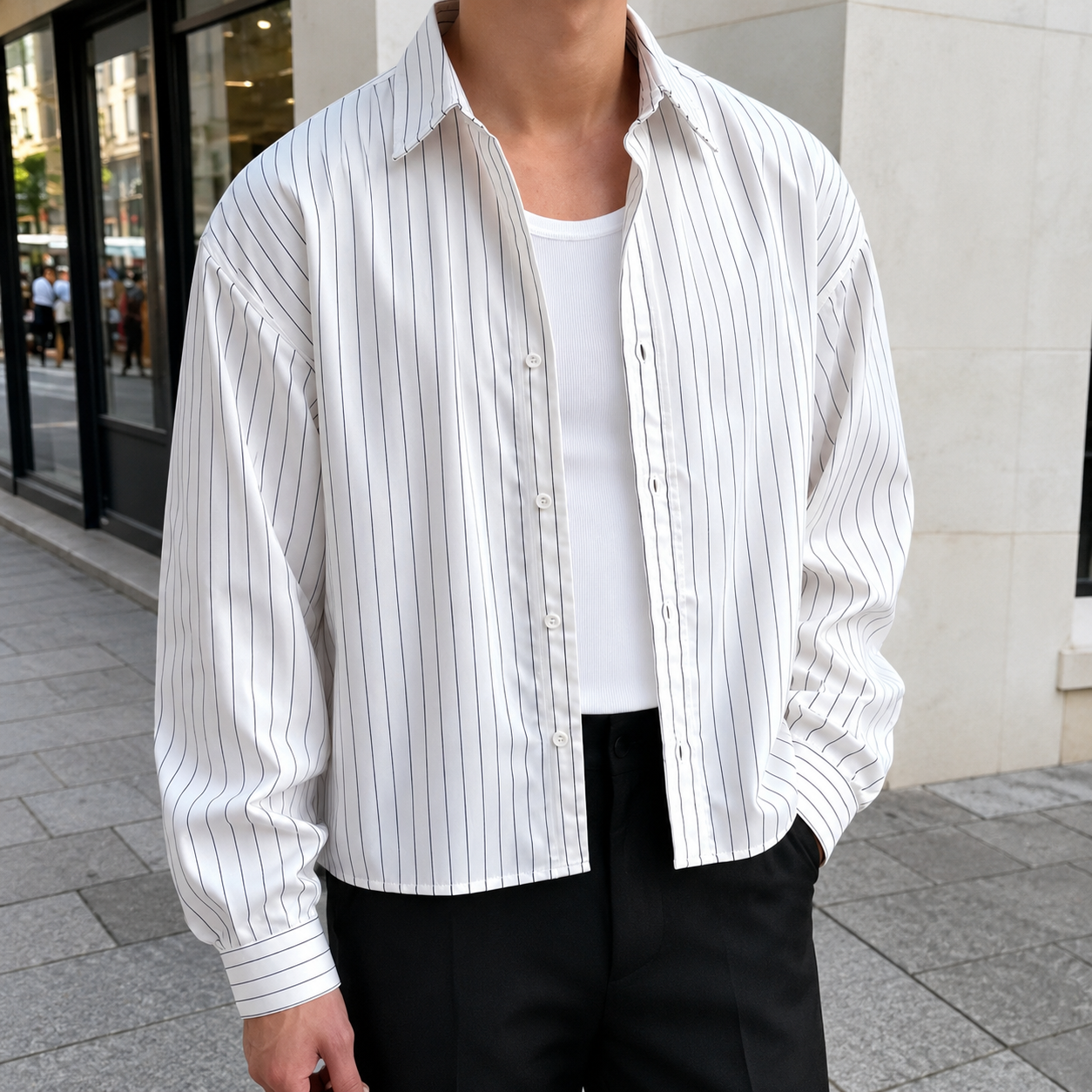 Casual Striped Short Sleeve Collared Shirt For Men