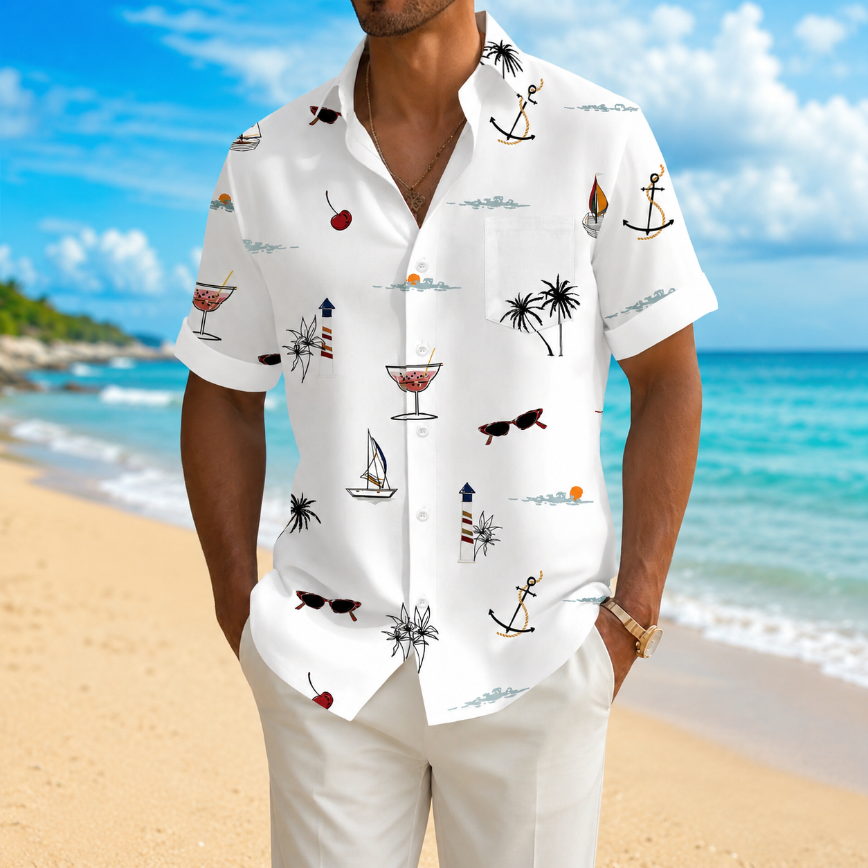 Casual Floral Printed Button Up Vacation Shirt For Men