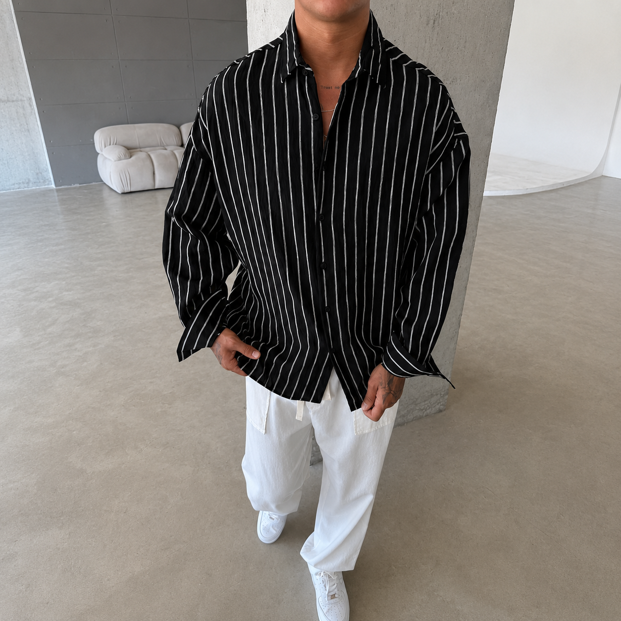Casual Minimalist Versatile Striped Long Sleeve Shirt For Men