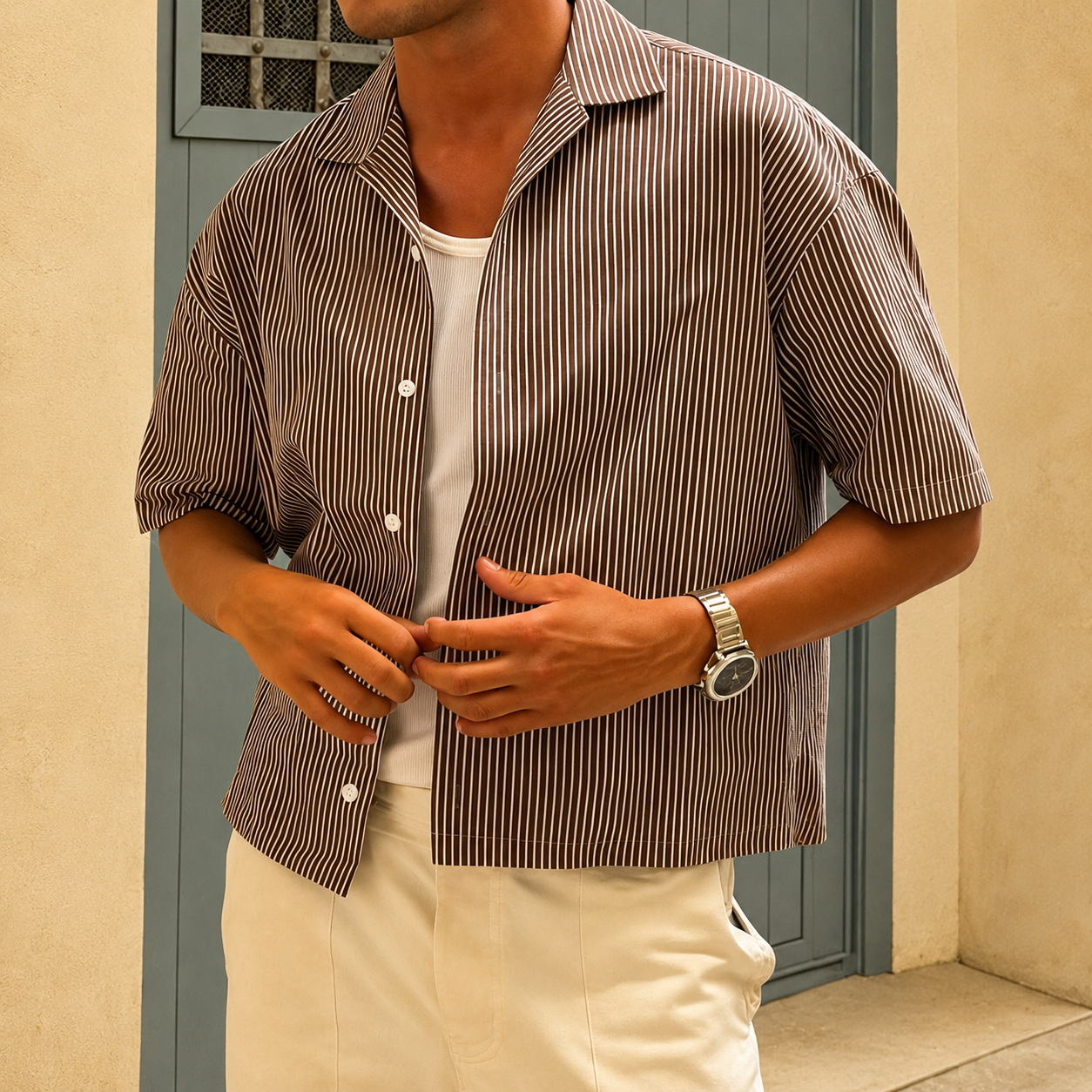 Casual Minimalist Striped Long Sleeve Shirt