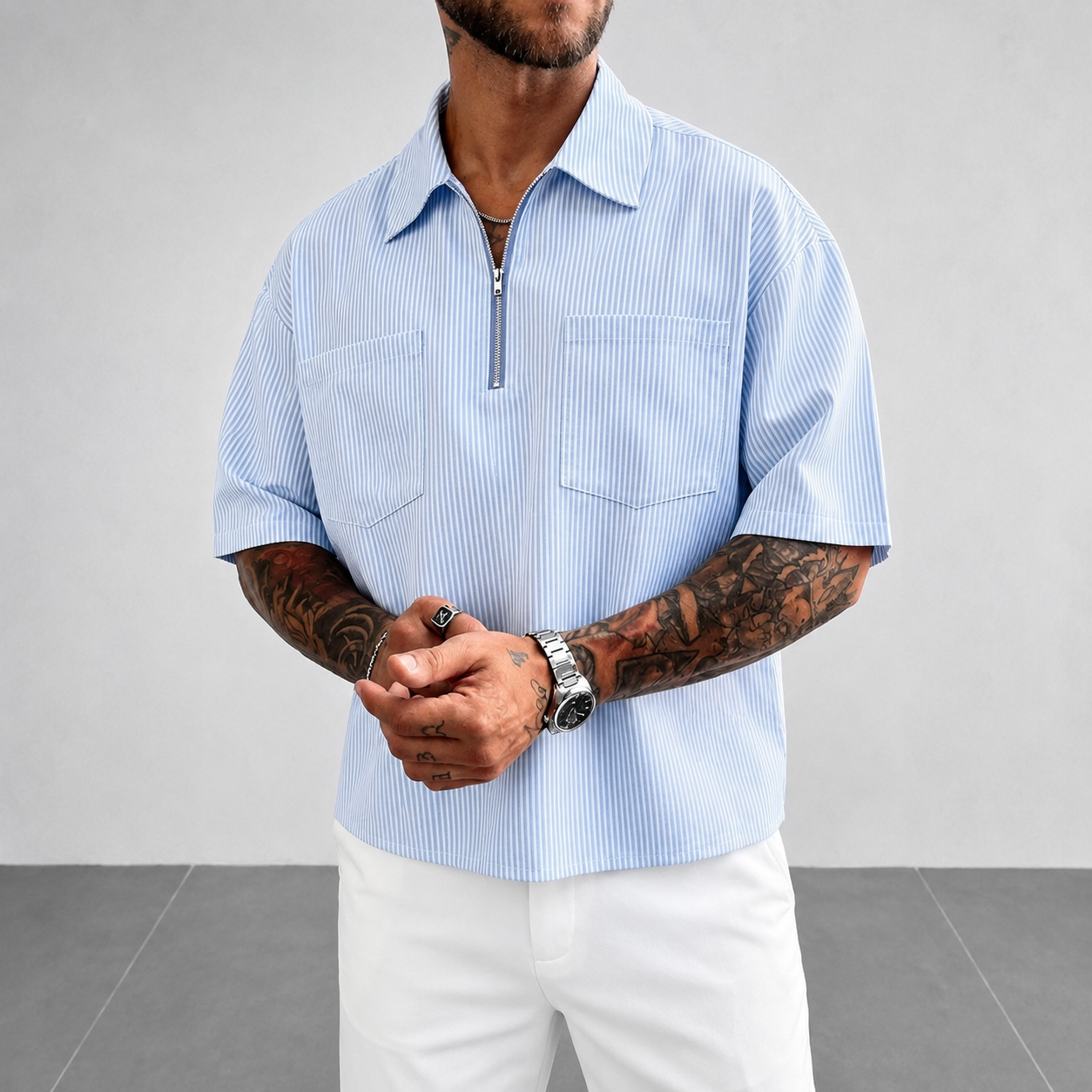 Casual Summer Short Sleeve Striped Shirt For Men