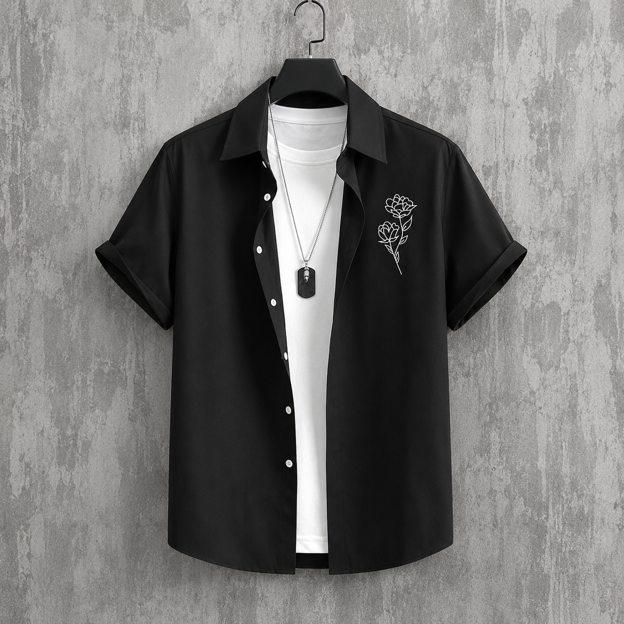 Casual Front Button Rose Print Short Sleeve Shirt For Men