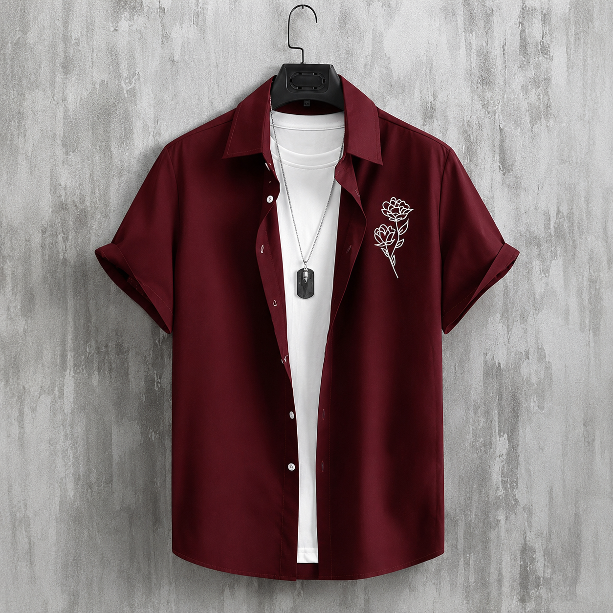 Casual Front Button Rose Print Short Sleeve Shirt For Men