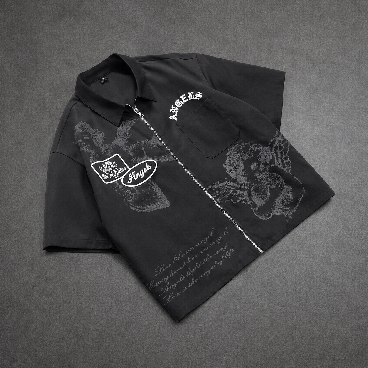 Graphic Front Zip Up Casual Short Sleeve Shirt