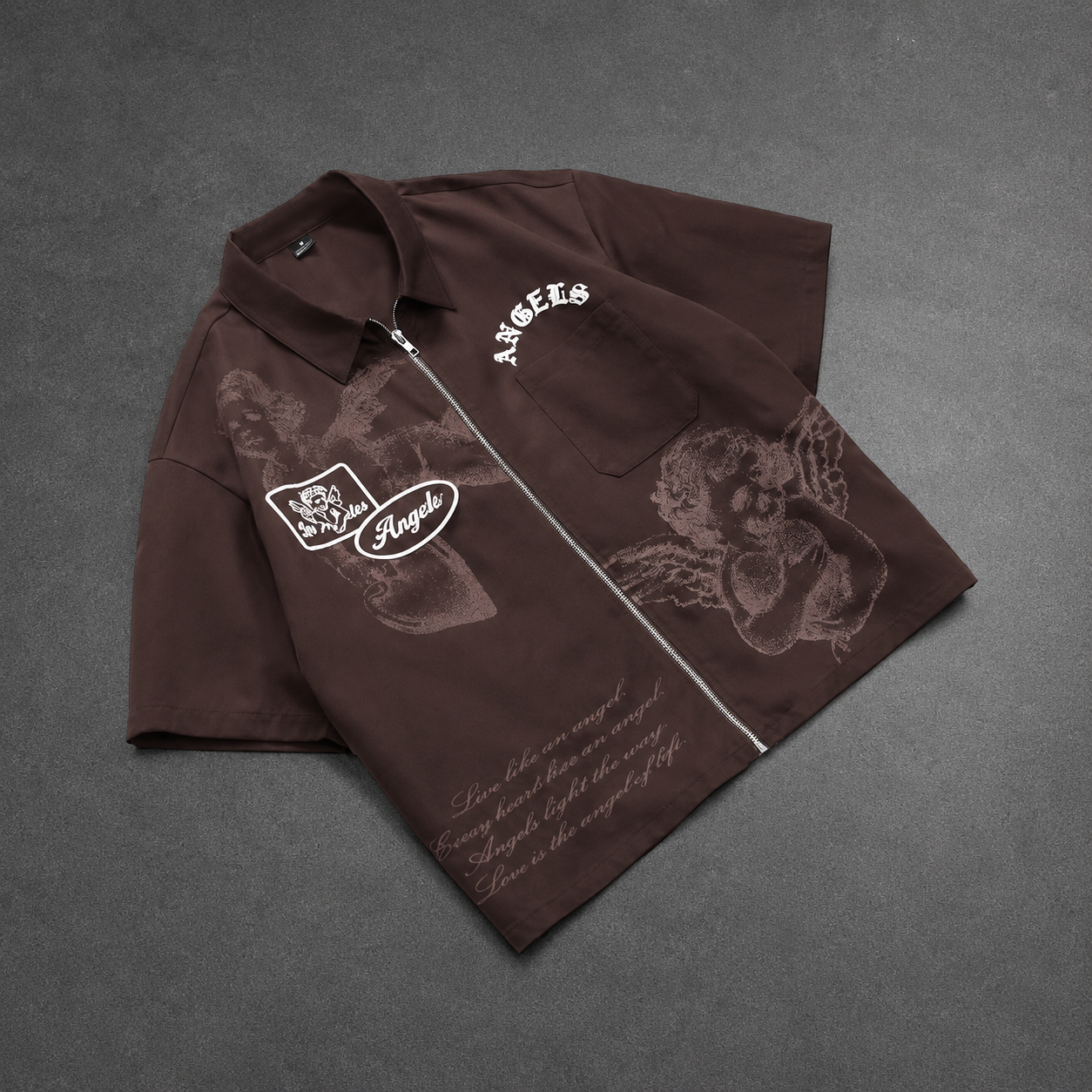 Graphic Front Zip Up Casual Short Sleeve Shirt