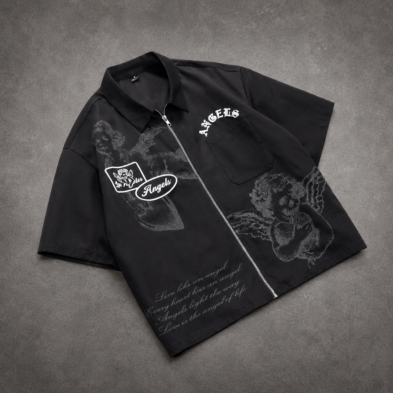 Graphic Front Zip Up Casual Short Sleeve Shirt