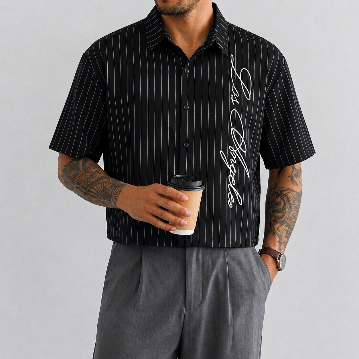 Graphic Front Zip Up Casual Short Sleeve Shirt