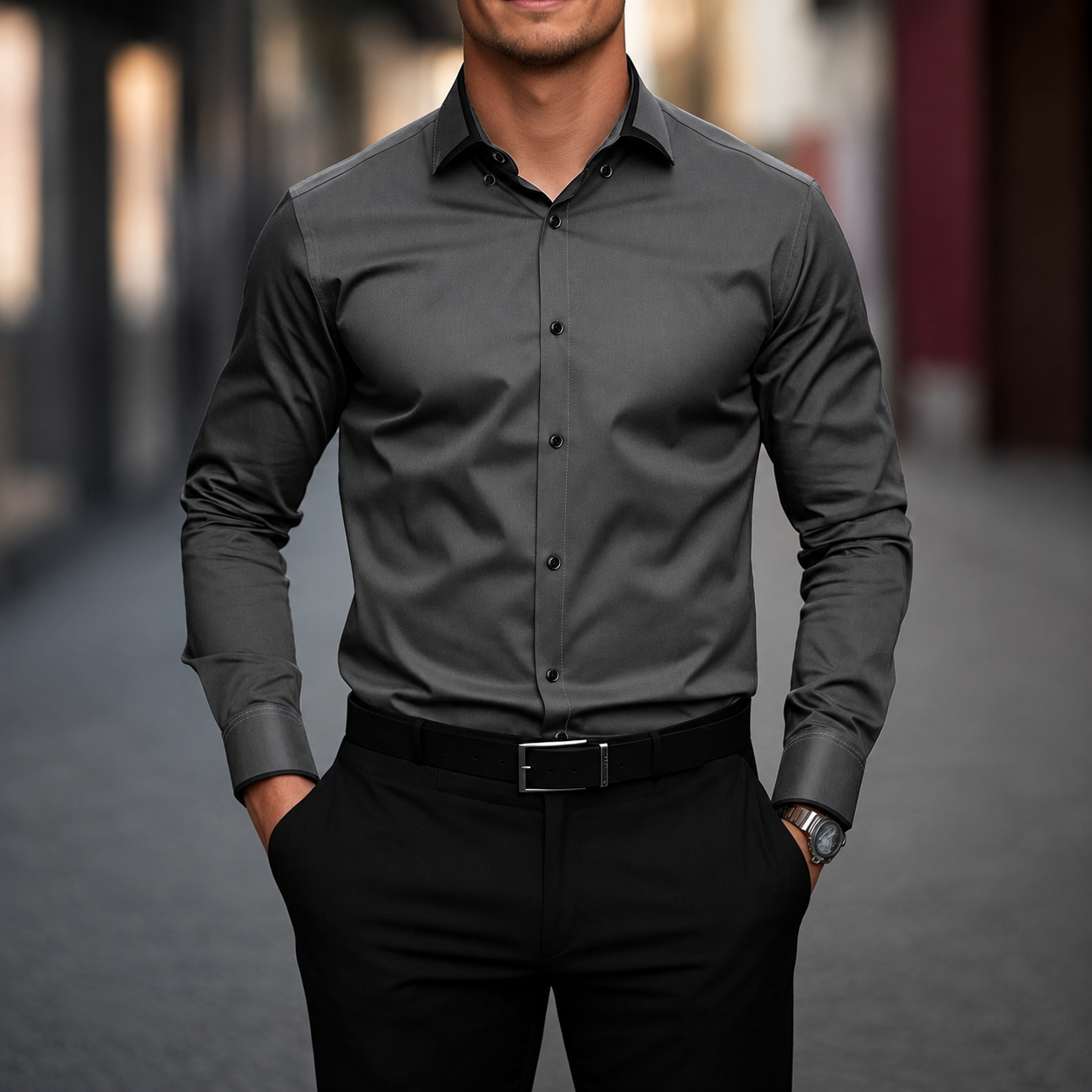  Casual Color Block Long Sleeve Formal Shirt For Men