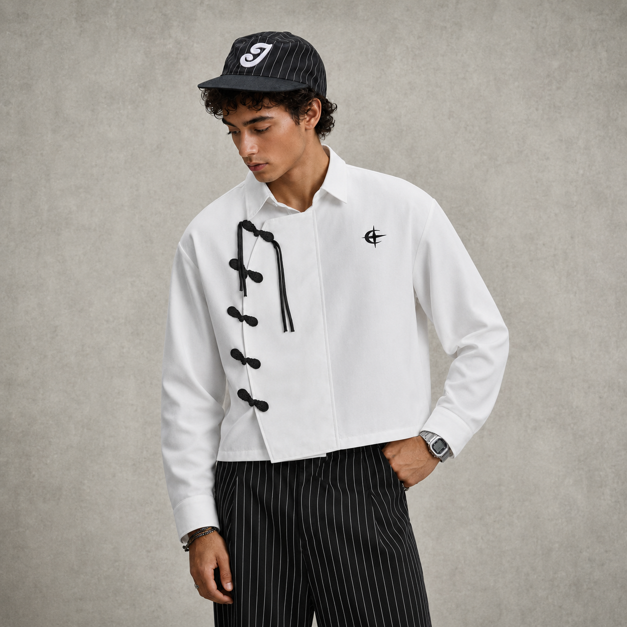 Long Sleeve Casual Button Up Boxy Cropped Shirt For Men