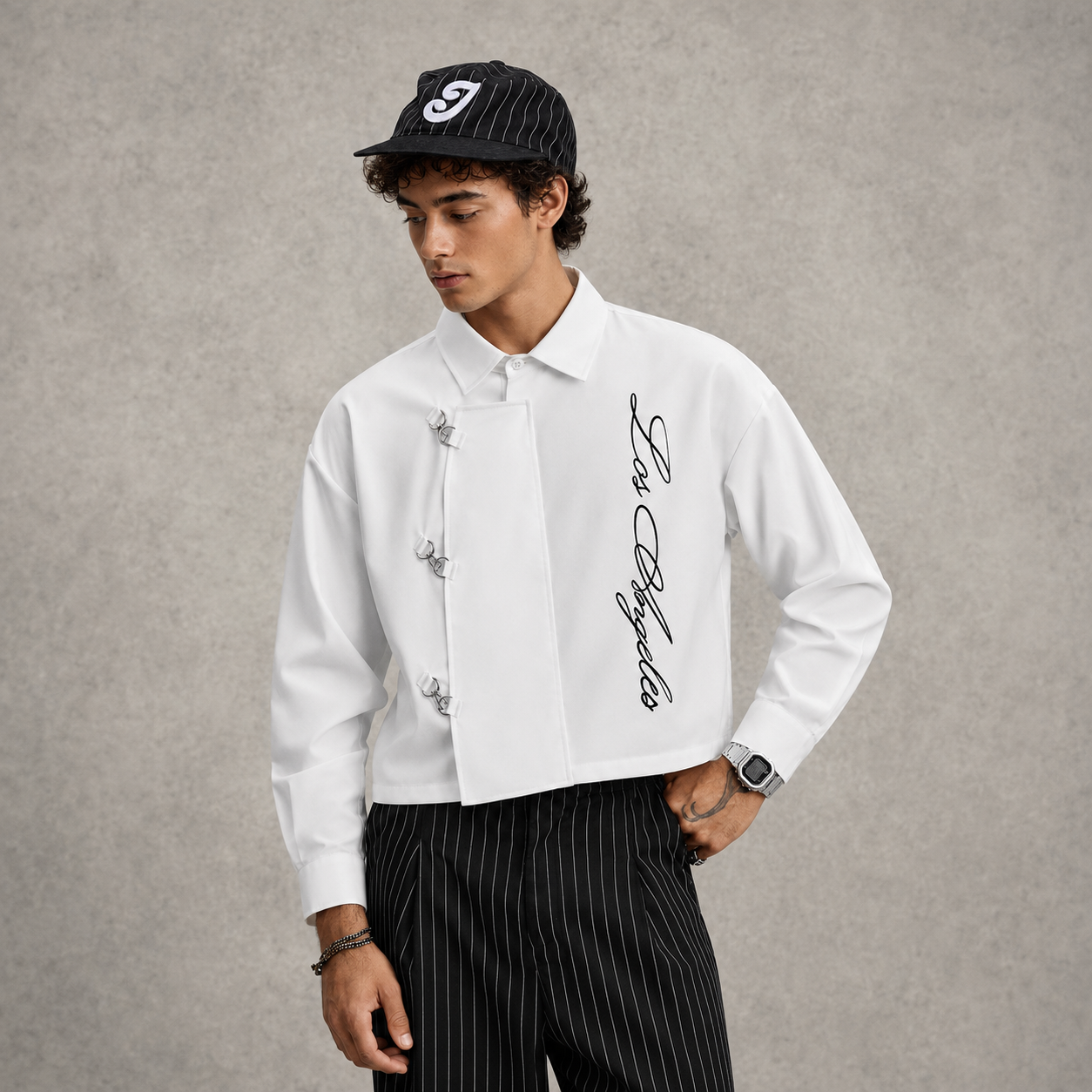 Long Sleeve Casual Button Up Boxy Cropped Shirt For Men