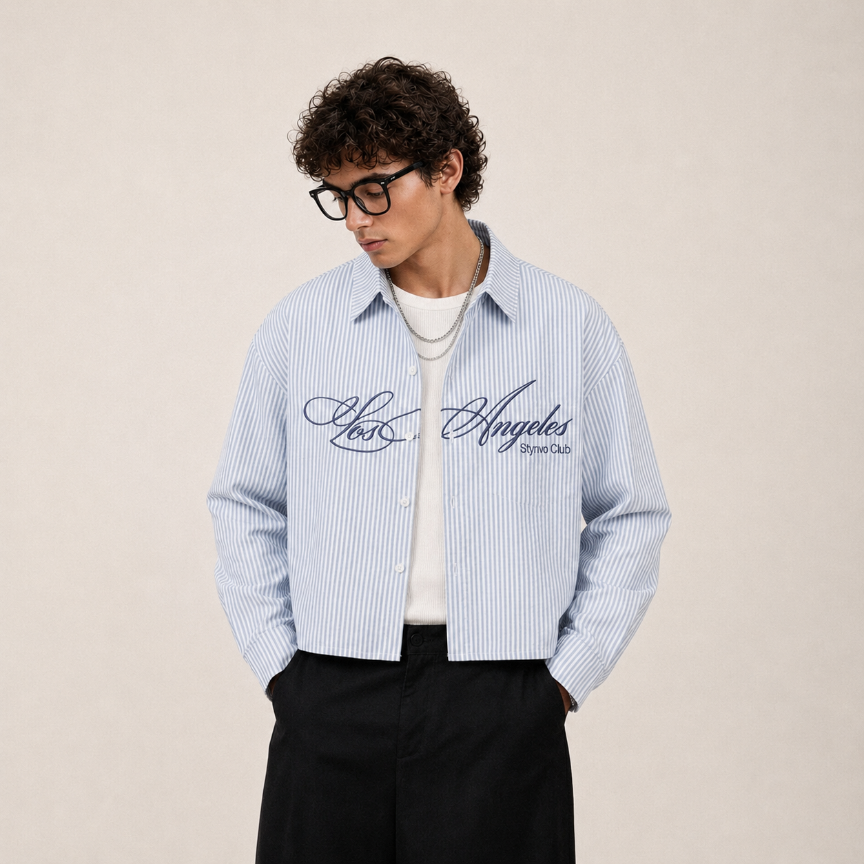Long Sleeve Casual Button Up Boxy Cropped Shirt For Men