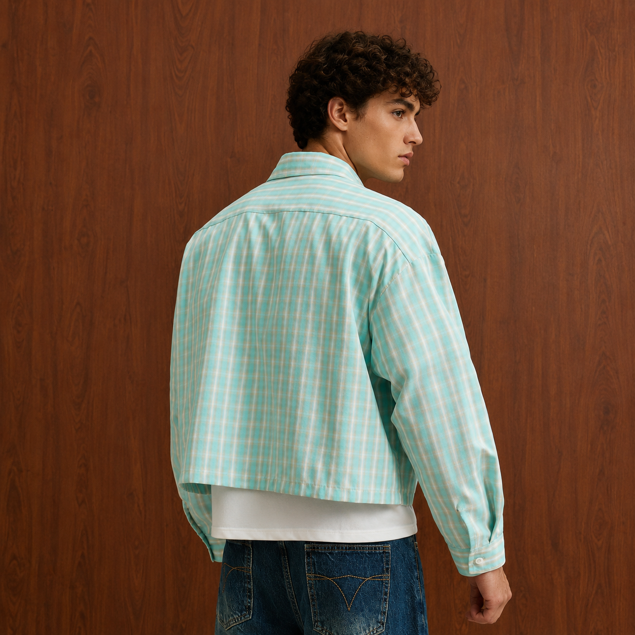 Long Sleeve Casual Button Up Boxy Cropped Shirt For Men