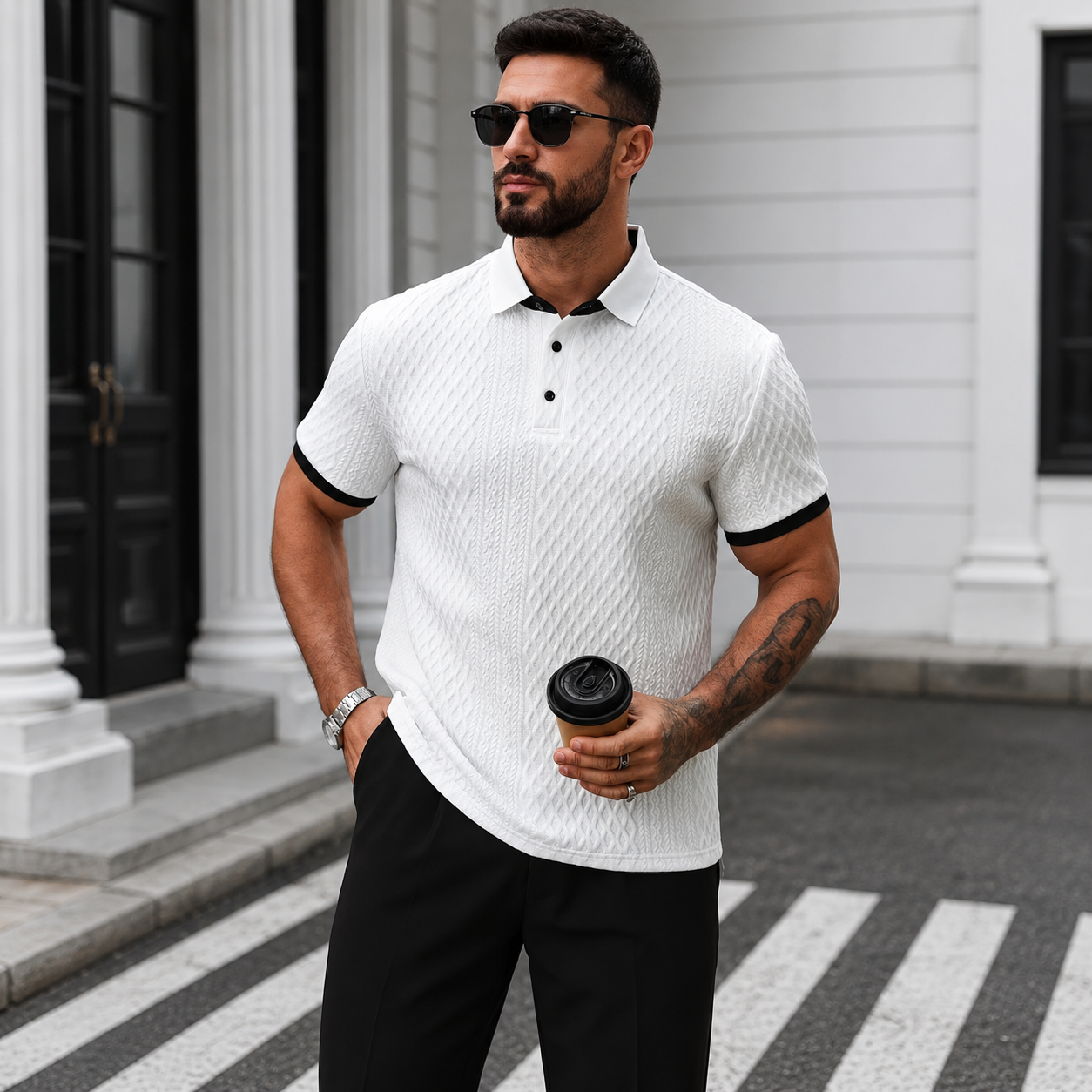 Casual Jacquard Soft Fabric Golf Polo Shirt With Collar For Men