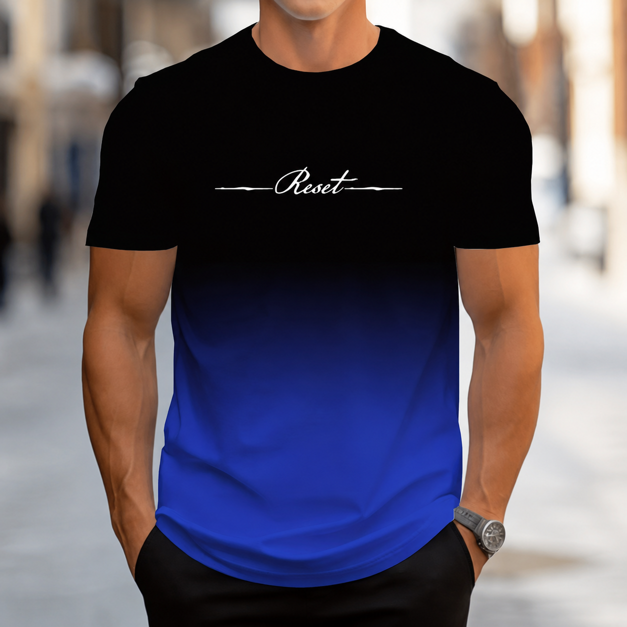 Casual Minimalist Graphic Gradient Crew T Shirt For Men