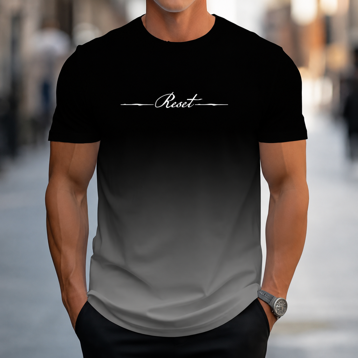Casual Minimalist Graphic Gradient Crew T Shirt For Men